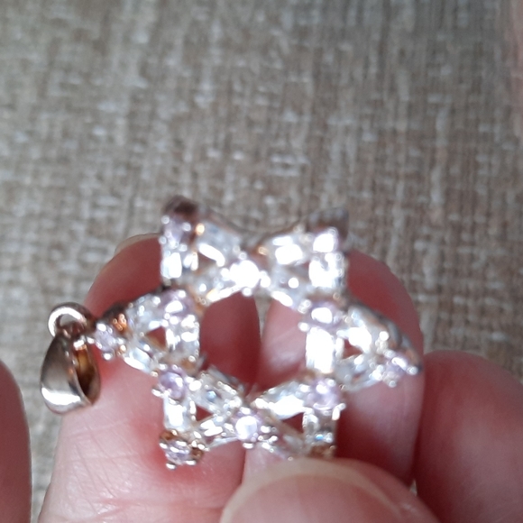 Sterling silver, clear stone baguettes and pink stone Star of David - Picture 5 of 6